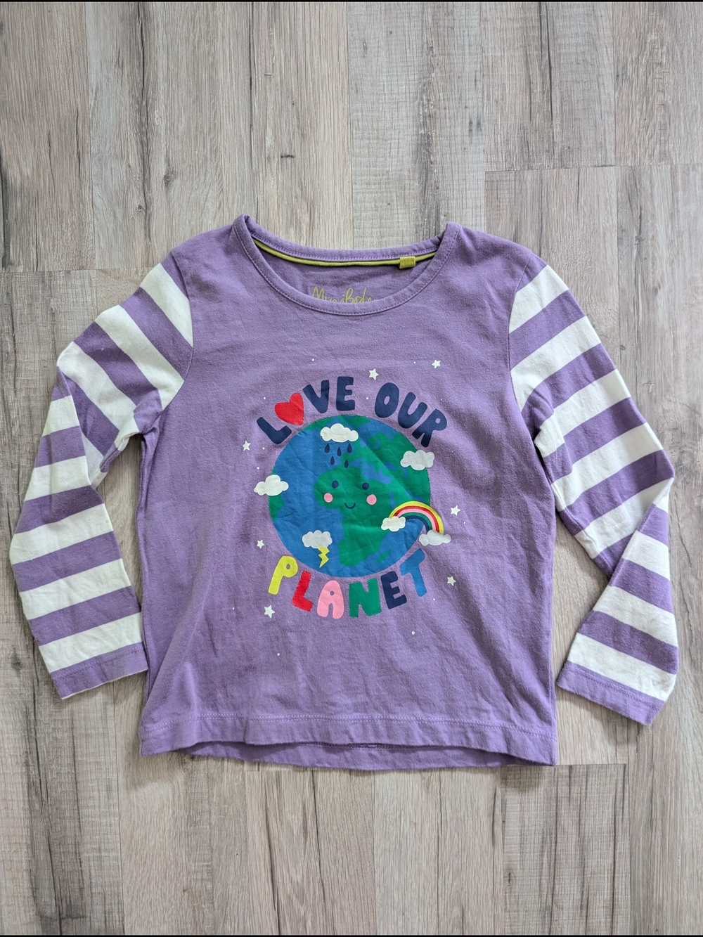 Mini Boden Lavender Long Sleeve Tee with 'Love Our Planet' Graphic, 3-4Y (V9)